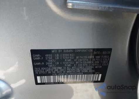 2025 Subaru Outback Onyx Edition from USA, damaged, VIN 4S4BTALC8S3224688